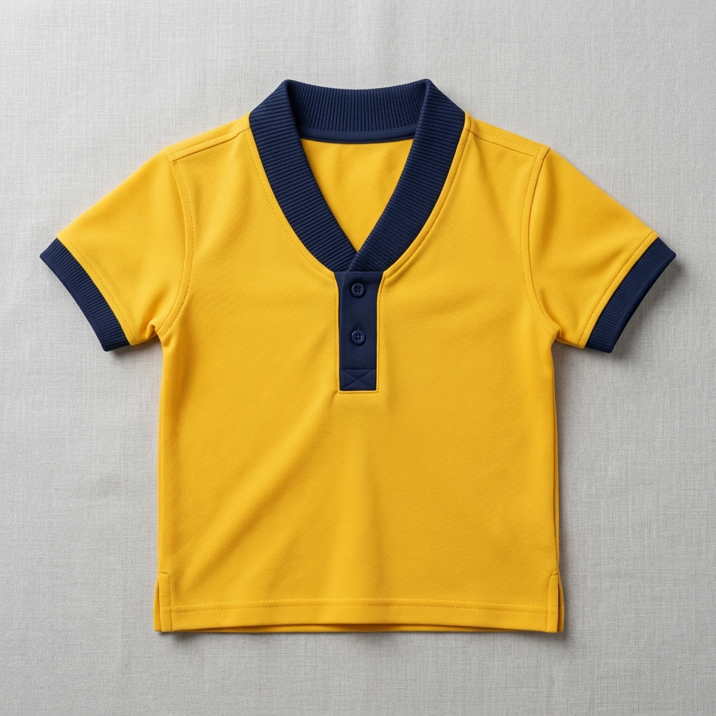 Yellow and Navy V-Neck Polo